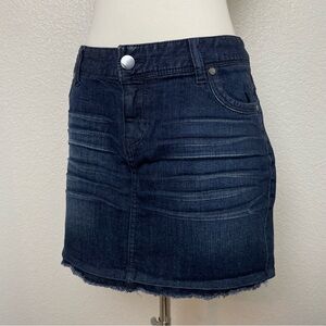 Express Jeans Dark Denim Raw Edge Jean Mini Skirt